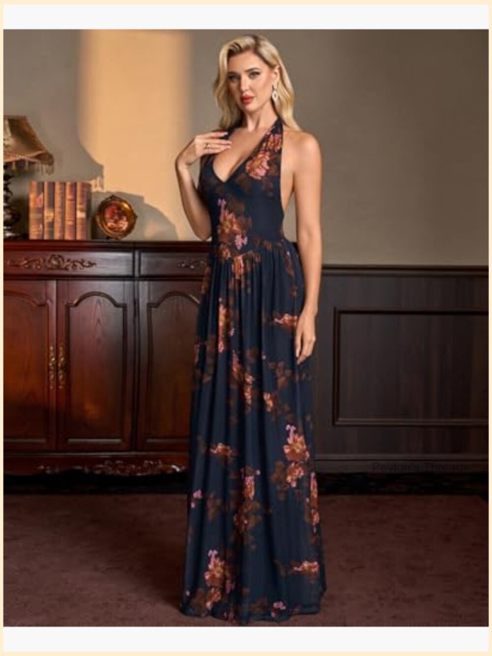 Halter Deep V-Neck Mesh Backless Maxi Dress Wedding Guest Cocktail - Picture 4 of 6